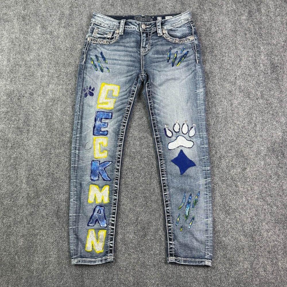 Miss Me Womens Ankle Skinny Jeans 27 Painted Seckman School Y2K Rhinestone